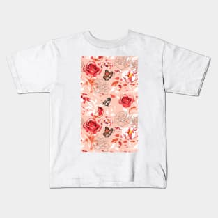 Beautiful Rose Flowers and Butterfly Pattern Artwork Kids T-Shirt